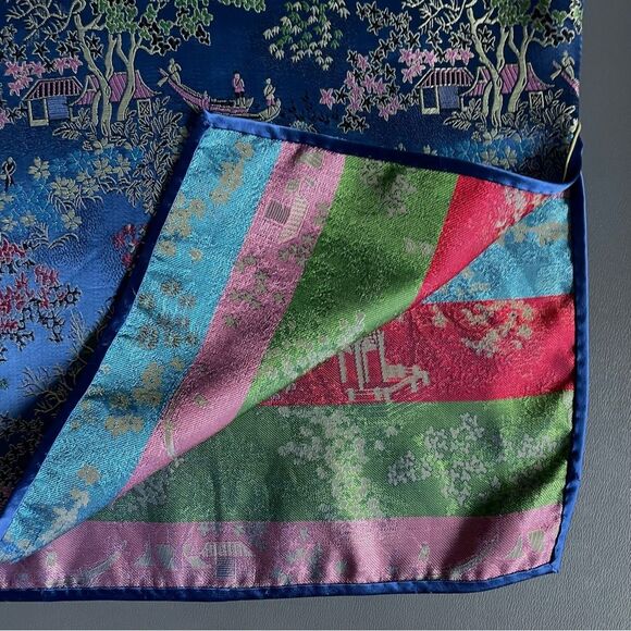 Vintage Peony Brand Shanghai Blue Rayon Cheongsam Dress with Side Slit Size 36 - Picture 11 of 12